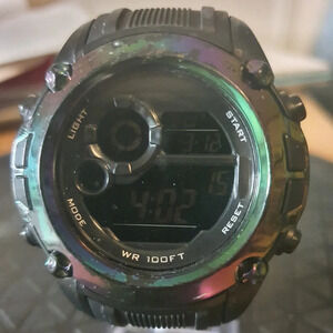 2 for $20 DOGE008 Iridescent/Black Rubber Digital Alarm Chronograph Men's Watch